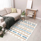 Machine Washable Reversible Geometric Tribal Area Rug, Blue & Beige, Eco-Friendly Recycled Material, Kid and Pet Friendly