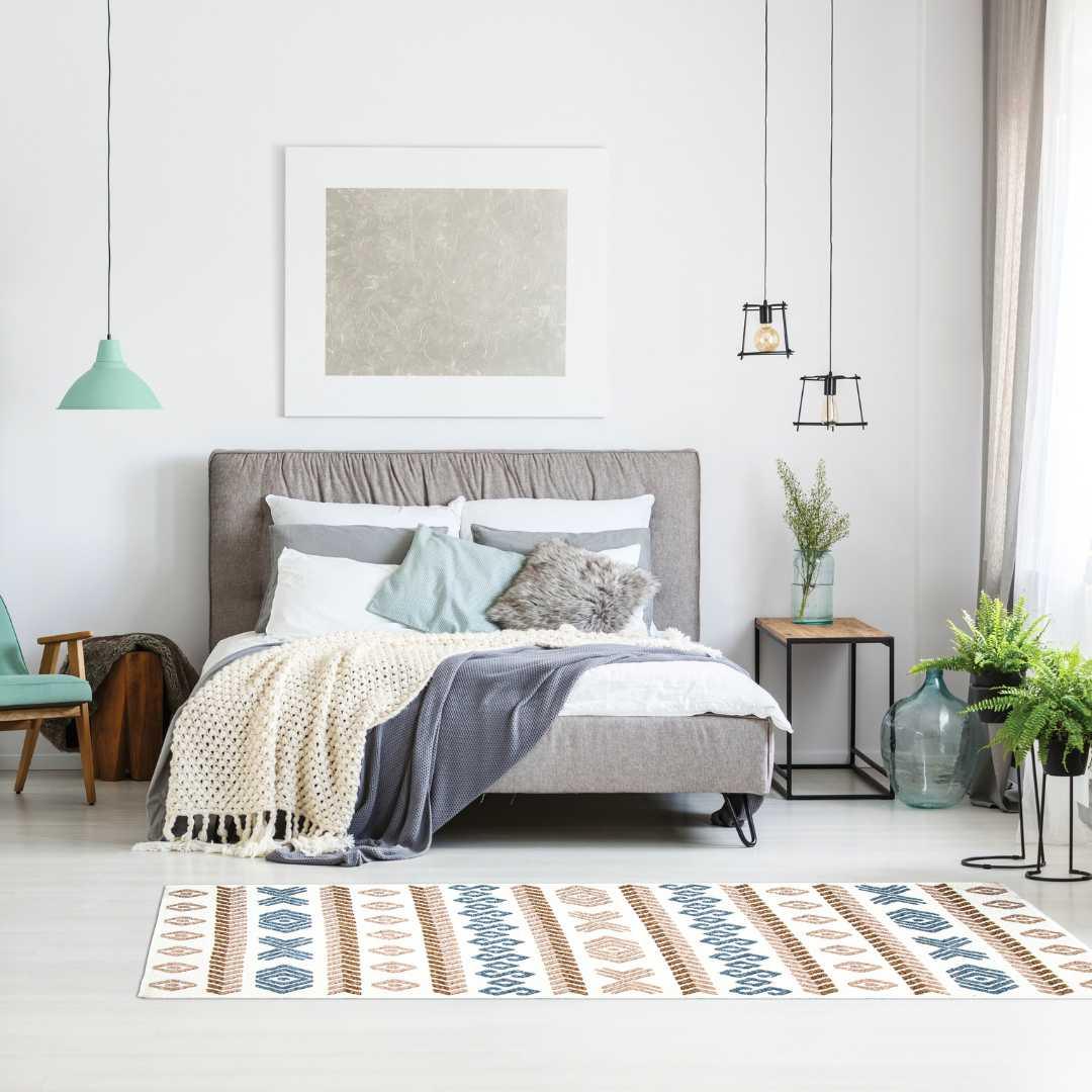 Machine Washable Reversible Geometric Tribal Area Rug, Blue & Beige - OPA-K5023-BLU-8X10-3.1 - Arconiz