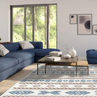 Machine Washable Reversible Geometric Tribal Area Rug, Blue & Beige, Eco-Friendly Recycled Material, Kid and Pet Friendly