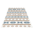 Machine Washable Reversible Geometric Tribal Area Rug, Blue & Beige, Eco-Friendly Recycled Material, Kid and Pet Friendly