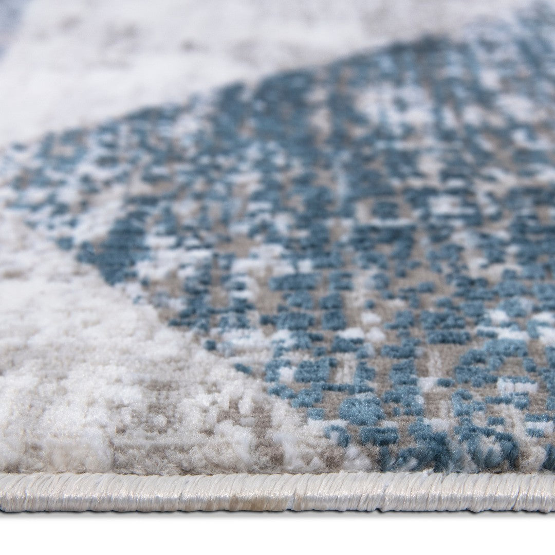 Blue and Gray Geometric High-Pile Area Rug in 3x5 and 8x10 sizes, durable, modern design, soft, no shedding