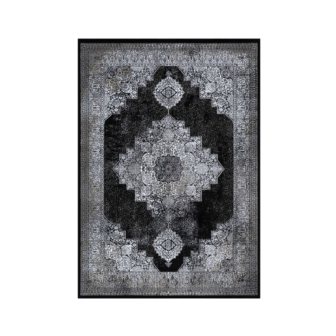 5x7 black and white area rug, soft, high density, no shedding, durable for high traffic areas, modern design, thick, plush