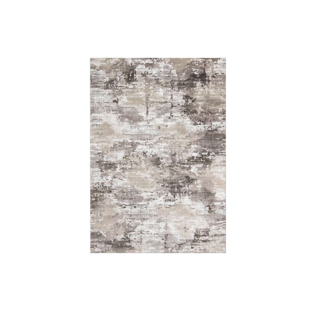 Modern abstract area rug in beige, gray, taupe, and off-white, soft feel, high density, thick high pile, durable for high traffic, no shedding, available in 5x7, 8x10