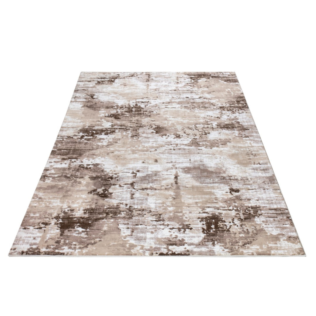 Modern abstract area rug in beige, gray, taupe, and off-white, soft feel, high density, thick high pile, durable for high traffic, no shedding, available in 5x7, 8x10