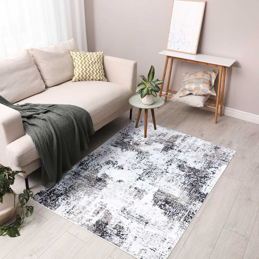 Gray and Black Abstract Area Rug - High Pile, Soft, Durable for High Traffic, 3x5 and 8x10 Sizes