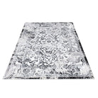 Floral Vintage Area Rug, Black and White, Distressed Decorative Border, Soft High Pile, Durable for High Traffic, Non-Shedding, Available in 3x5, 5x7, and round sizes