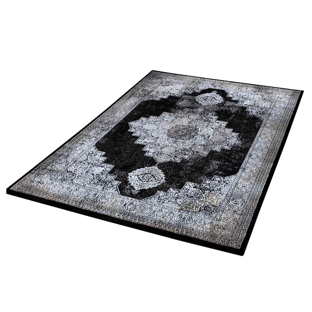 5x7 black and white area rug, soft, high density, no shedding, durable for high traffic areas, modern design, thick, plush