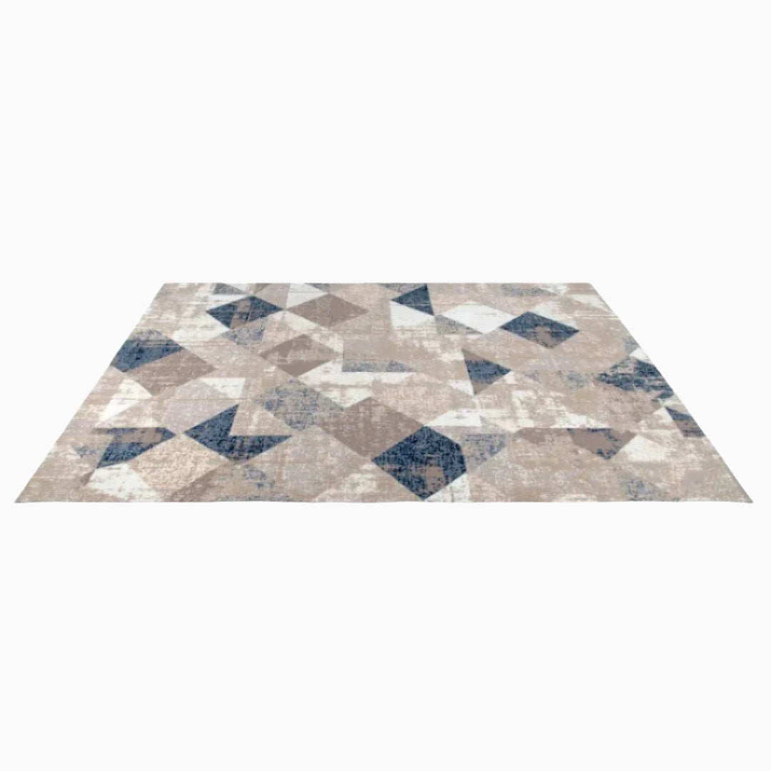 Modern Geometric Area Rug 5x7 in Beige, Blue, and Gray ‚Äì High Density, Soft Under the Feet, High Pile Height, Durable for High Traffic, No Shedding