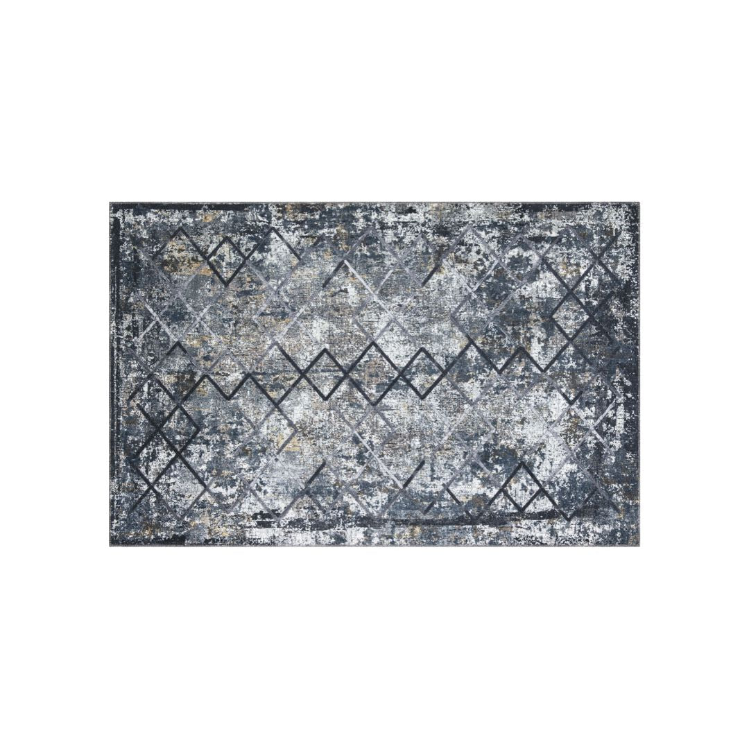 Machine Washable Blue Gray Area Rug - Recycled Material, Kid and Pet Friendly