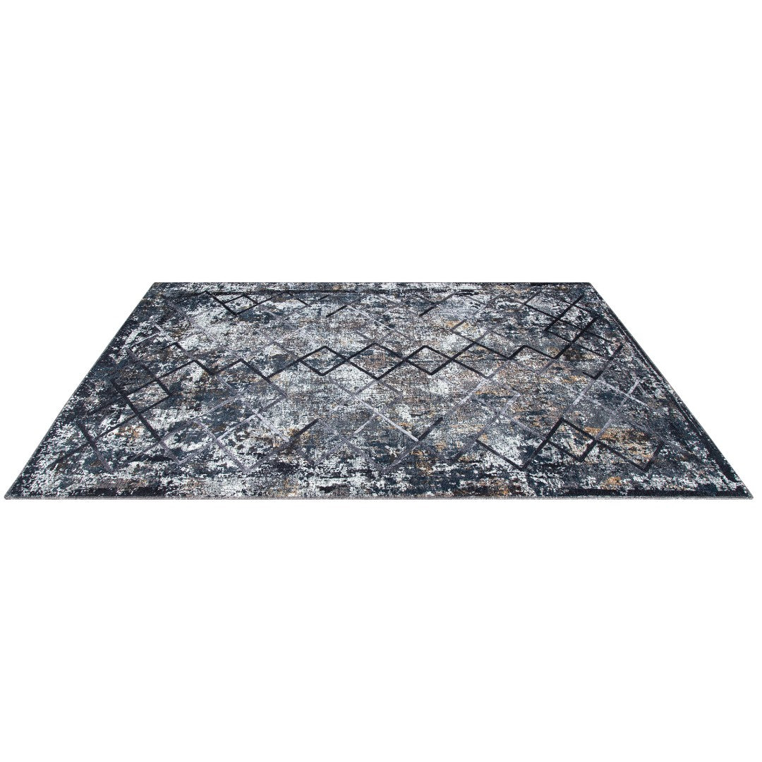 Machine Washable Blue Gray Area Rug - Recycled Material, Kid and Pet Friendly