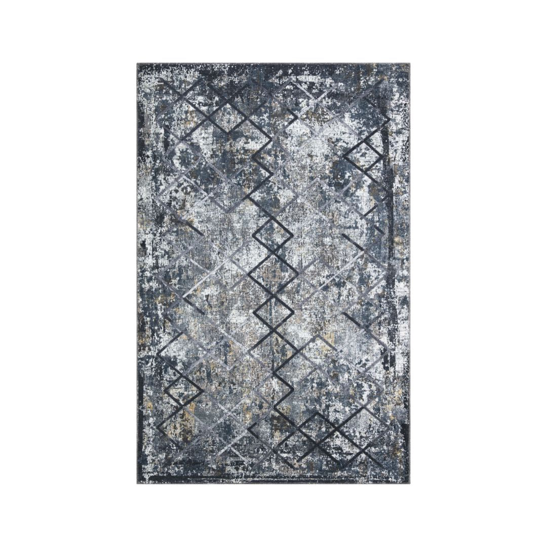 Machine Washable Blue Gray Area Rug - Recycled Material, Kid and Pet Friendly