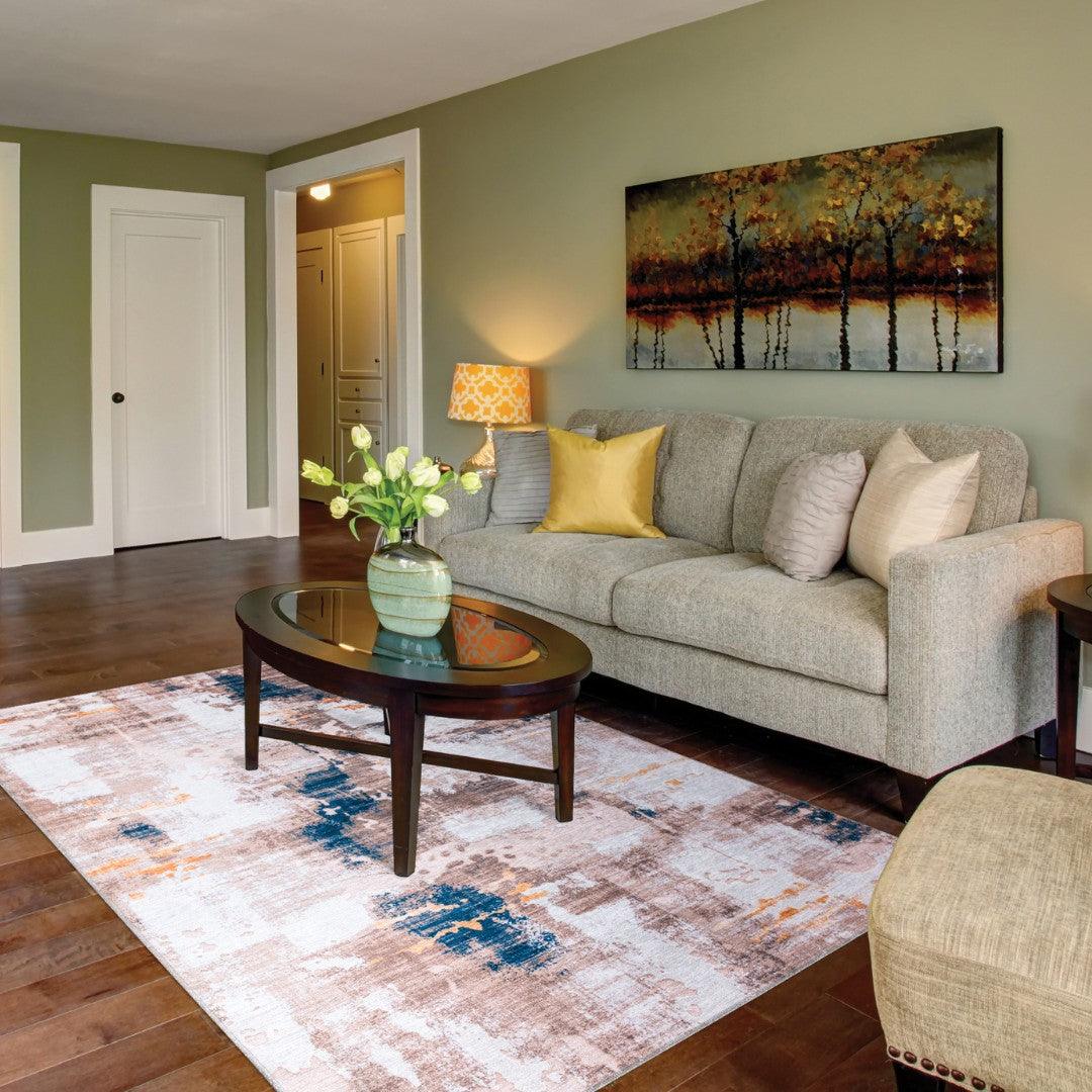Machine Washable Multicolor Area Rug - Modern & Distressed - SAP-P1004-BLU-3X5-2.2.1 - Arconiz