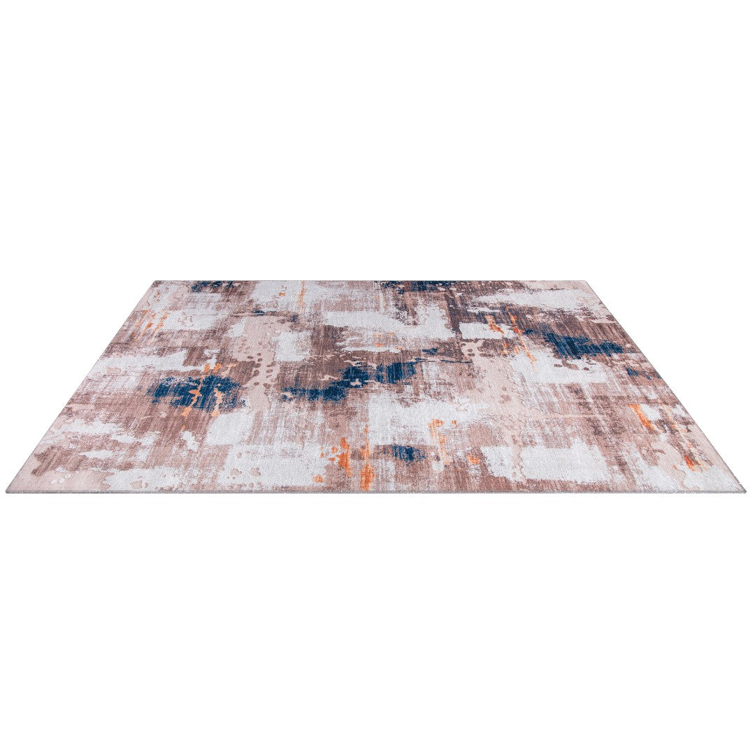 Machine Washable Multicolor Area Rug in 3x5 or 5x7, Pet and Kid Friendly, Eco-Friendly Recycled Material, Modern Abstract and Distressed Vintage Design, Gray, Blue, Beige