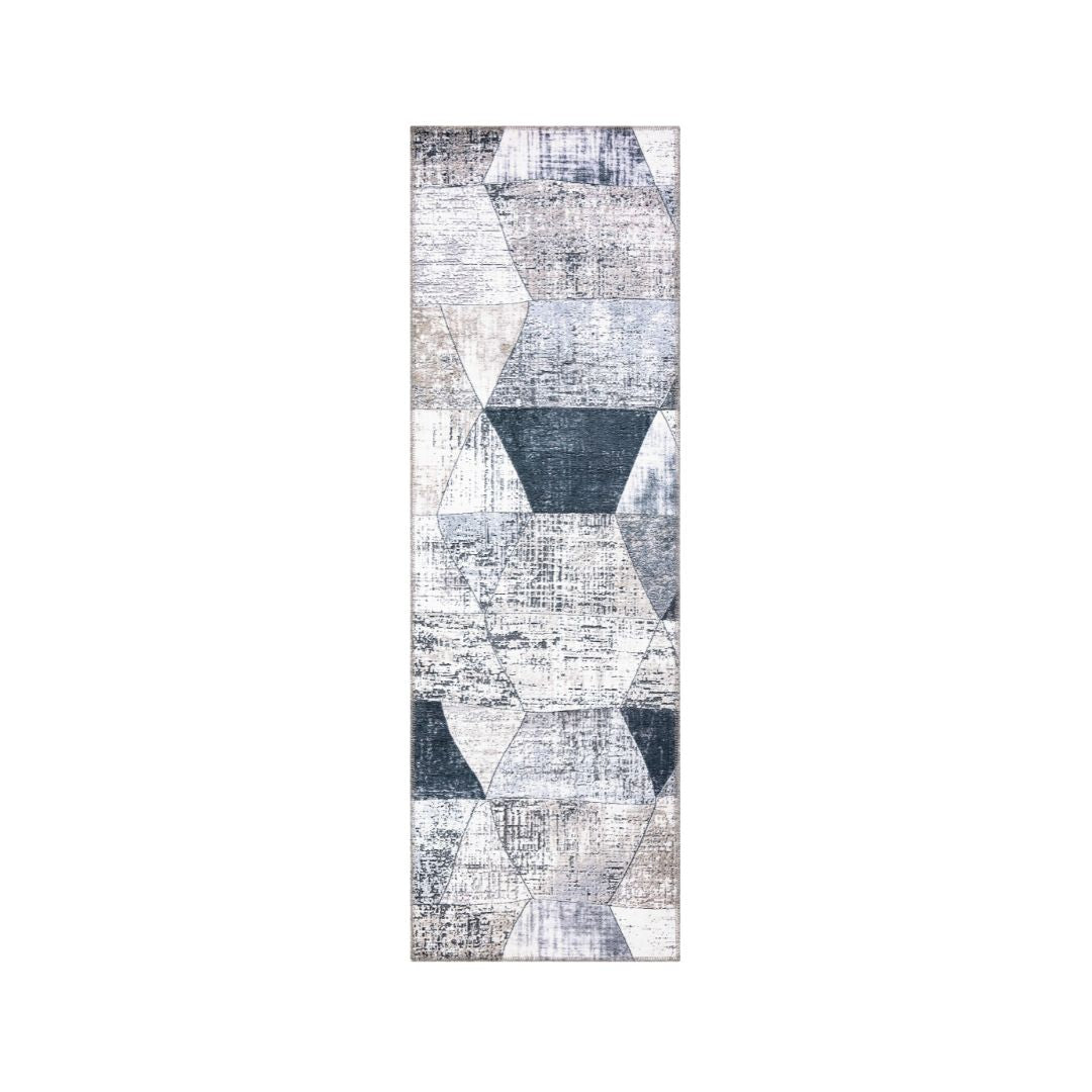 Gray and Black Abstract Contemporary Rug Machine Washable