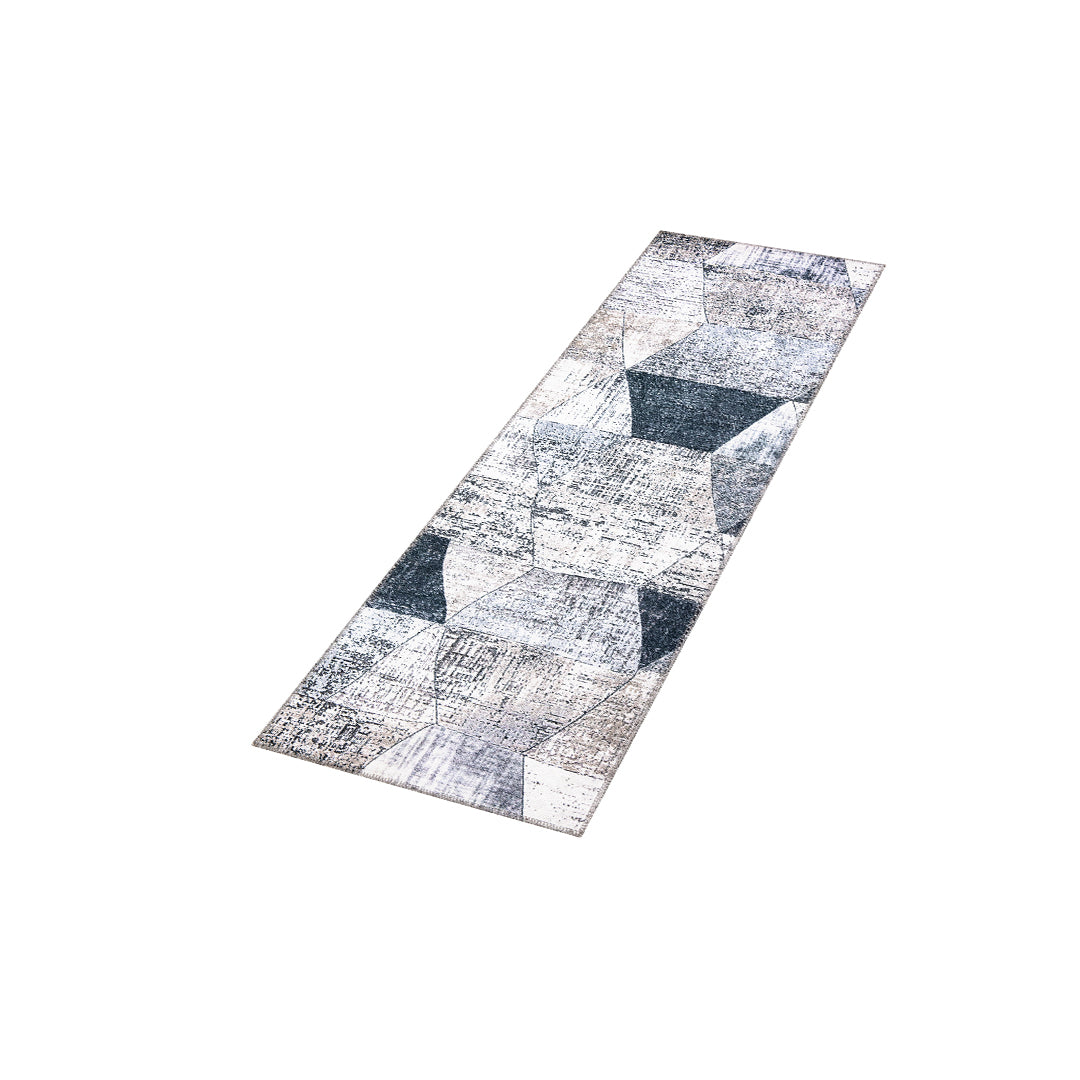 Gray and Black Abstract Contemporary Rug Machine Washable