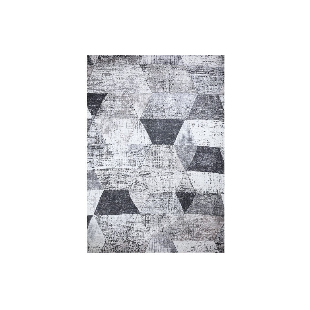 Gray and Black Abstract Contemporary Rug Machine Washable