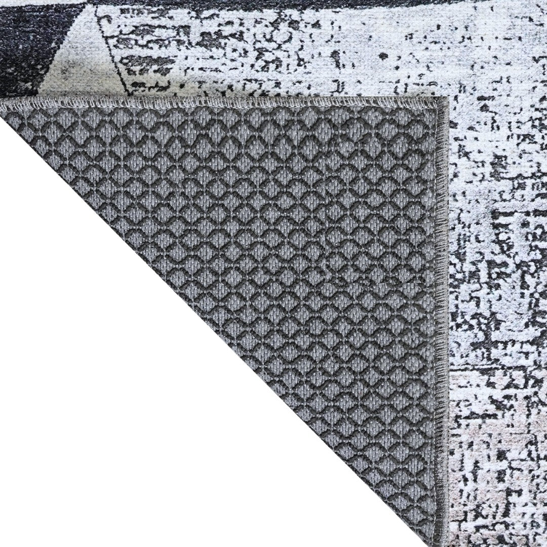 Gray and Black Abstract Contemporary Rug Machine Washable