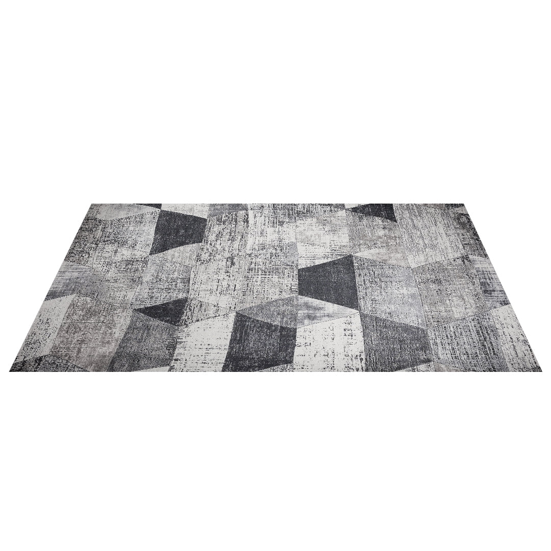 Gray and Black Abstract Contemporary Rug Machine Washable