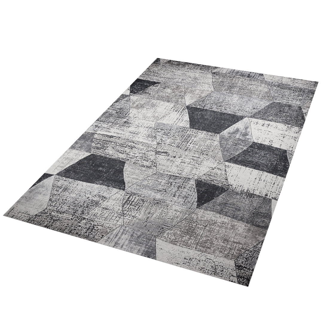 Gray and Black Abstract Contemporary Rug Machine Washable