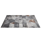 Machine washable geometric pattern distressed blue and gray area rug available in 2x6, 5x7, 8x10 sizes. Kid and pet friendly, made from recycled materials. Suitable for contemporary or modern living rooms and high traffic areas.