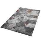 Machine washable geometric pattern distressed blue and gray area rug available in 2x6, 5x7, 8x10 sizes. Kid and pet friendly, made from recycled materials. Suitable for contemporary or modern living rooms and high traffic areas.