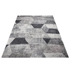 Gray and Black Abstract Contemporary Rug Machine Washable