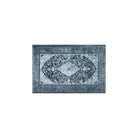 Machine washable blue and gray distressed area rug made from recycled materials, kid and pet friendly