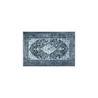 Machine washable blue and gray distressed area rug made from recycled materials, kid and pet friendly