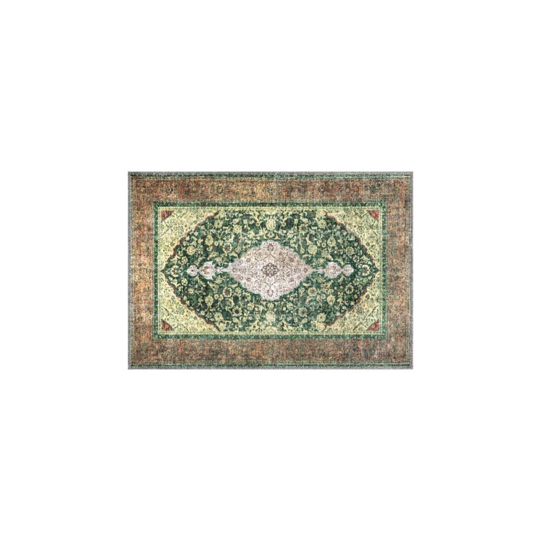 Machine Washable Green and Beige Area Rug, Eco-Friendly, Kid-Friendly, Pet-Friendly, Recycled Material, available in 2x3, 3x5 sizes