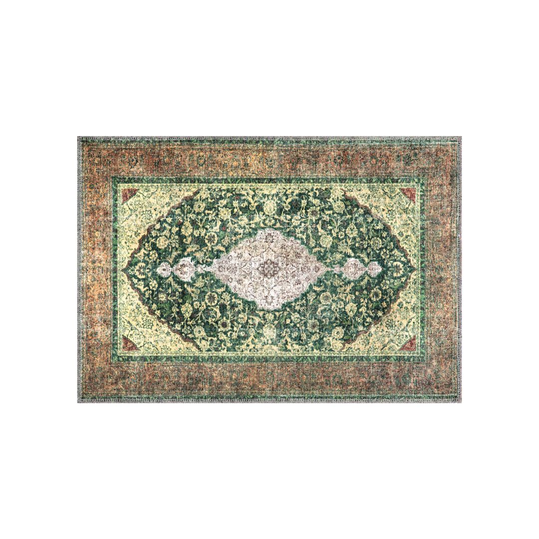 Machine Washable Green and Beige Area Rug, Eco-Friendly, Kid-Friendly, Pet-Friendly, Recycled Material, available in 2x3, 3x5 sizes