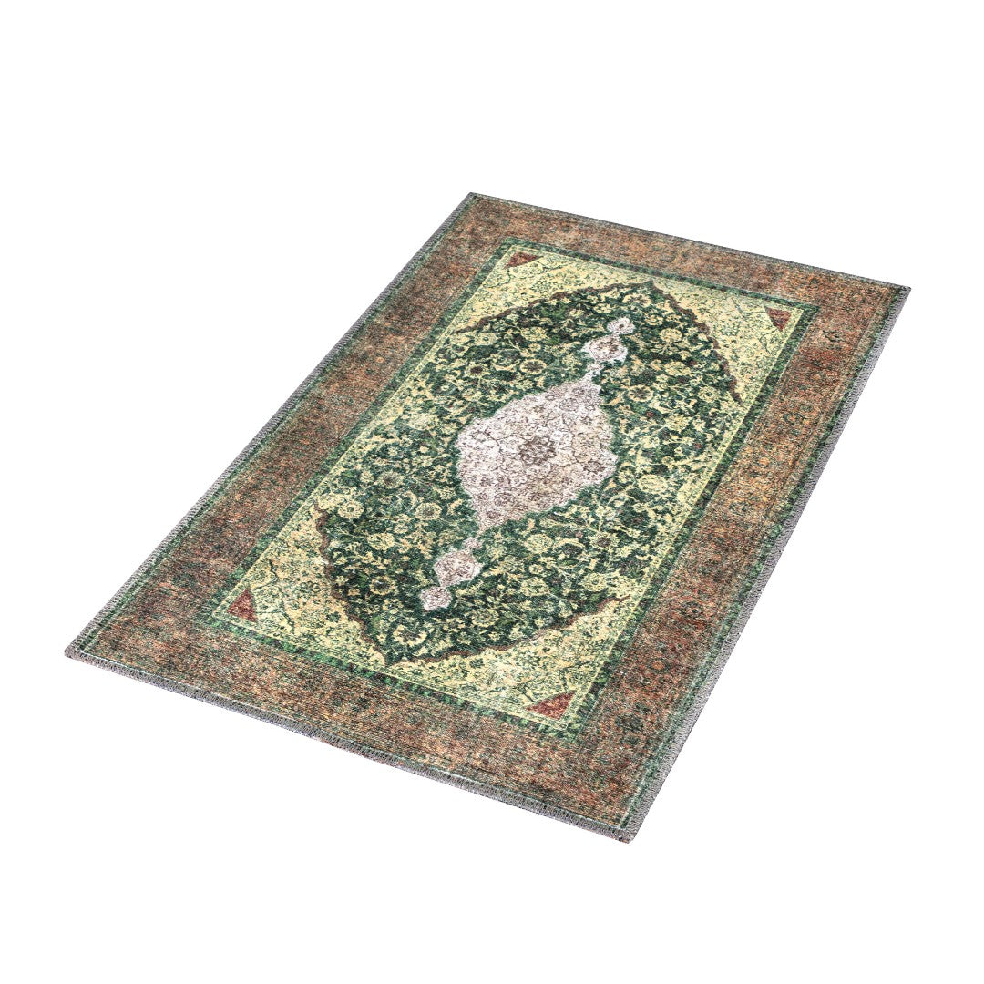 Machine Washable Green and Beige Area Rug, Eco-Friendly, Kid-Friendly, Pet-Friendly, Recycled Material, available in 2x3, 3x5 sizes