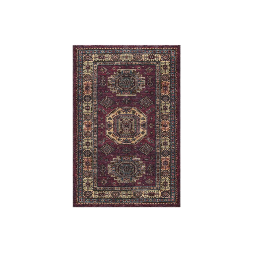 Machine Washable Burgundy Area Rug, Eco-Friendly, Recycled, Kid and Pet Friendly, Stain Resistant, available sizes 2X3, 2X6, 3X5, 5X7