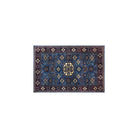 Machine washable blue area rug in navy, indigo, cream, light blue, and red colors, made from eco-friendly recycled materials. Kid and pet friendly, ideal for high-traffic areas. Available sizes: 2x3, 3x5, 5x29