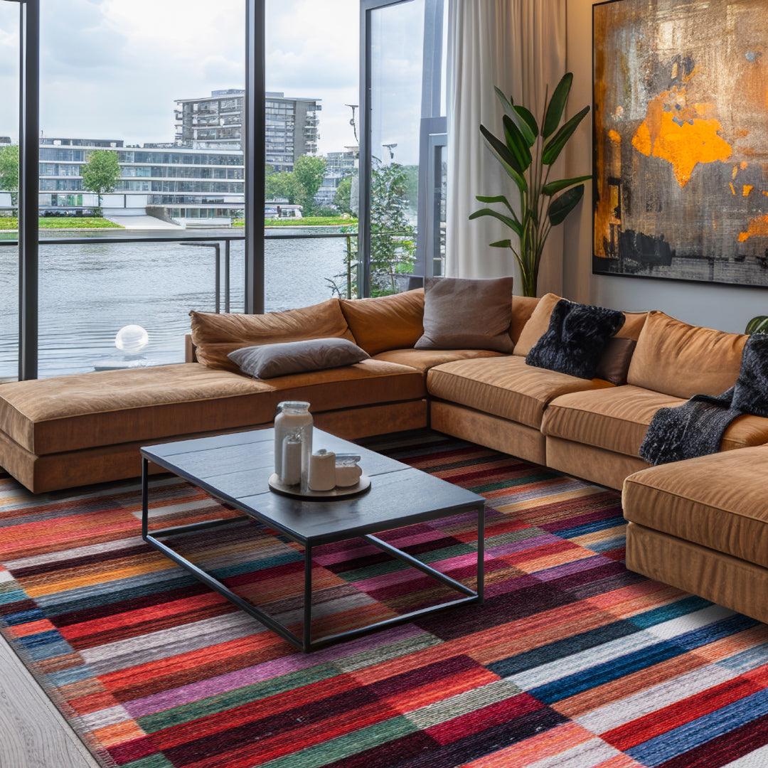 Checkered | Multicolor Geometric Area Rug - Machine Washable & Eco-Friendly - SAP-P1010-MUL-2X6-4.1.1 - Arconiz