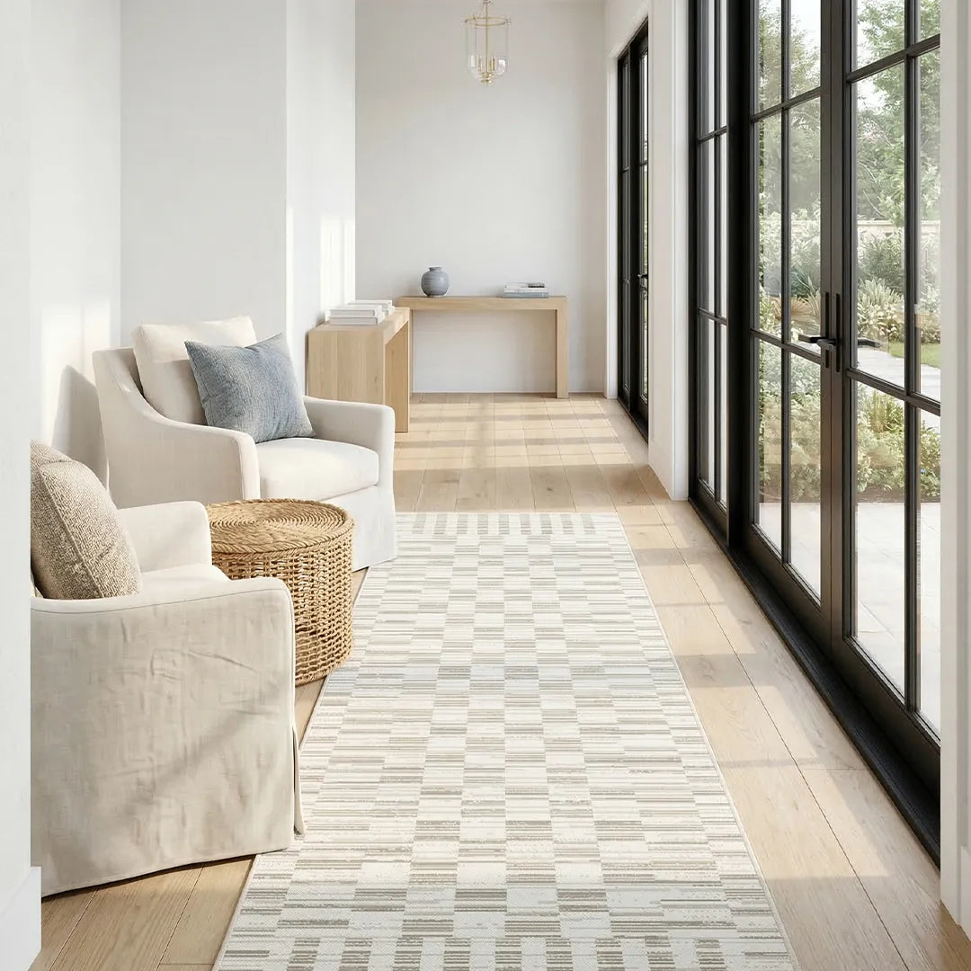 Beige Checkerboard Area Rug