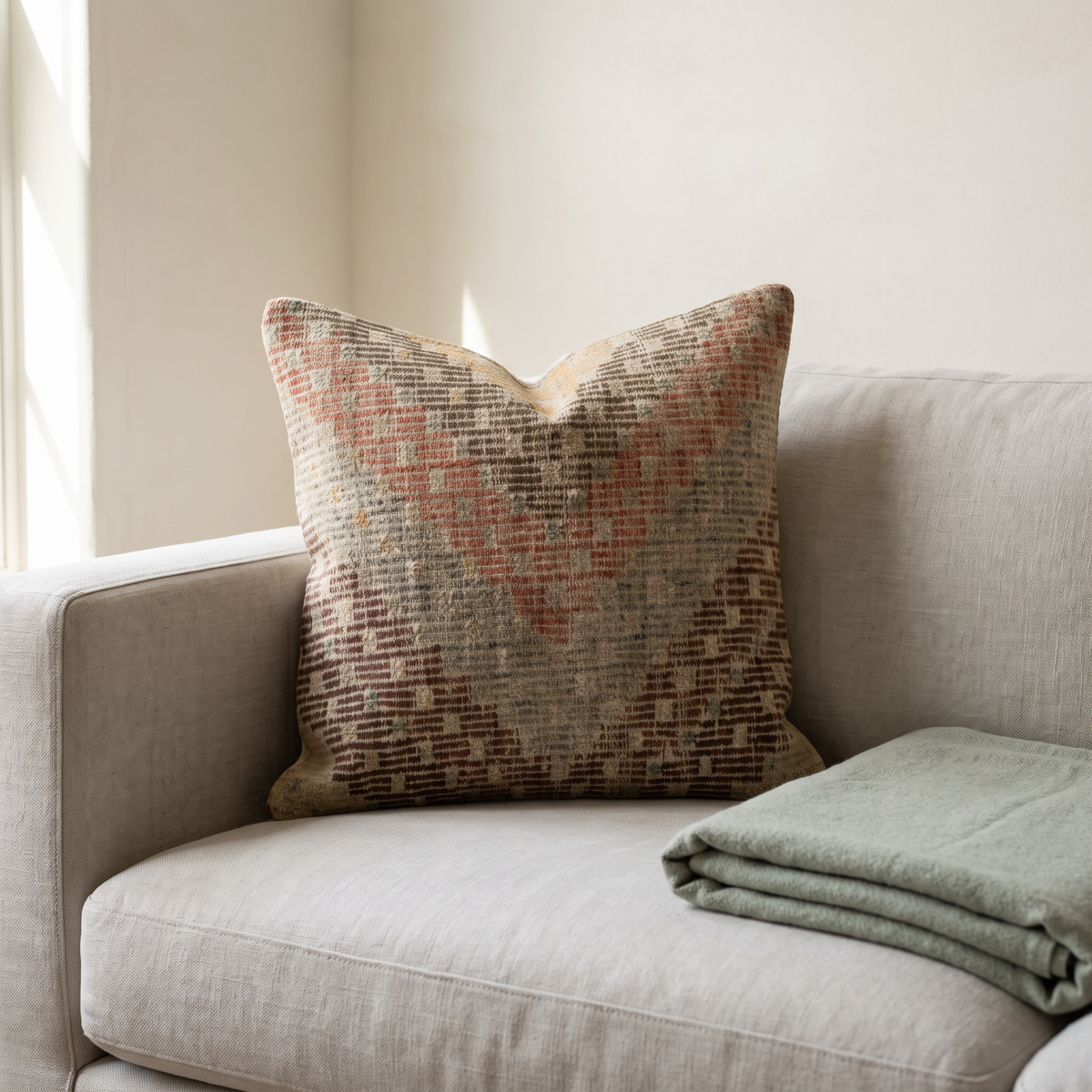 Beige Neutral Chevron Pillow Cover 20x20 - living room - K-0051