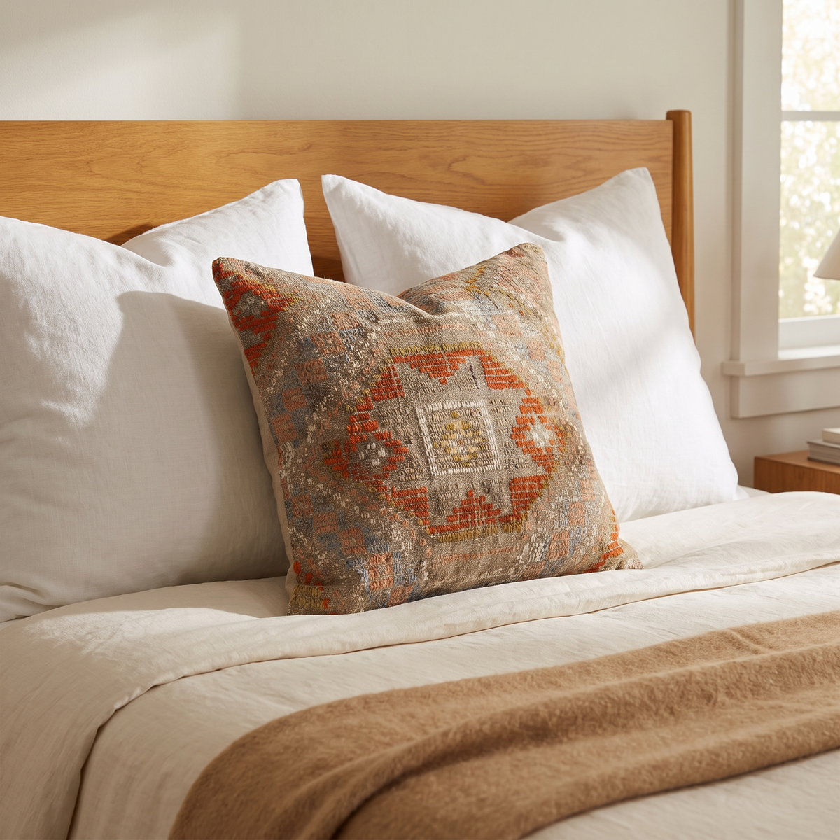 Rust Boho Medallion Pillow Cover 20x20 - bedroom - K-0054