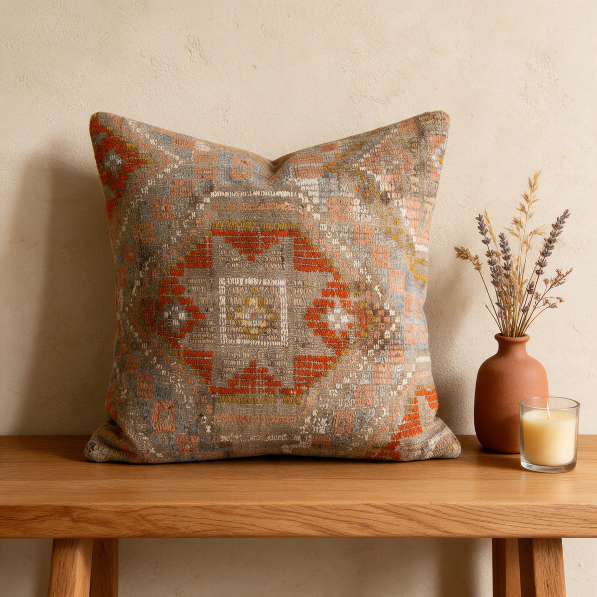Rust Boho Medallion Pillow Cover 20x20 - console - K-0054