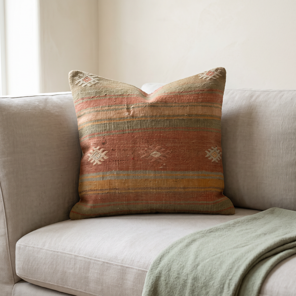 Olive Southwestern Stripe Pillow Cover 20x20 - living room - K-0059