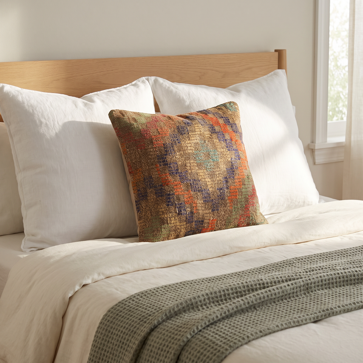 Olive Boho Diamond Pillow Cover 20x20 - bedroom - L-0016