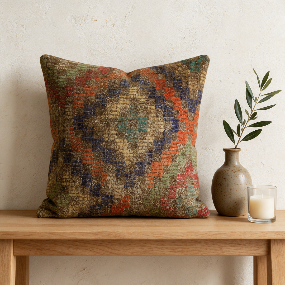 Olive Boho Diamond Pillow Cover 20x20 - console - L-0016