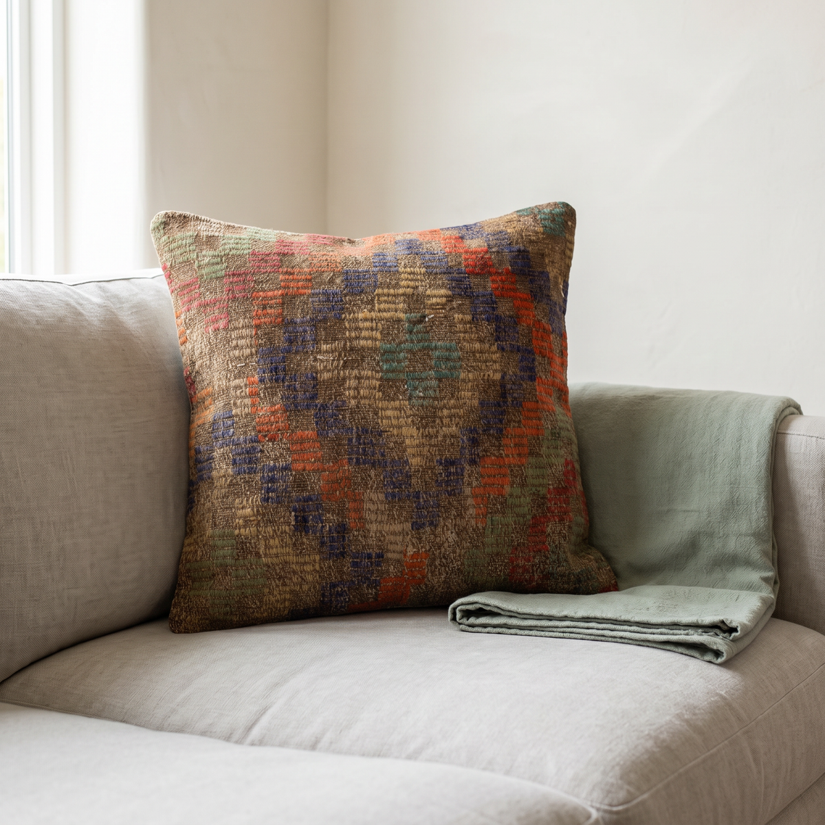 Olive Boho Diamond Pillow Cover 20x20 - living room - L-0016