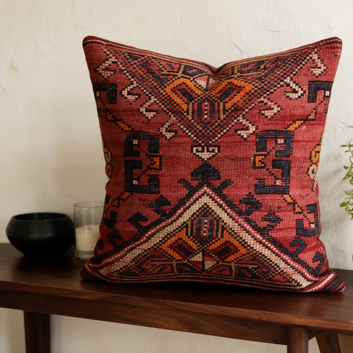 Red Western Medallion Pillow Cover 20x20 - console - L-0022