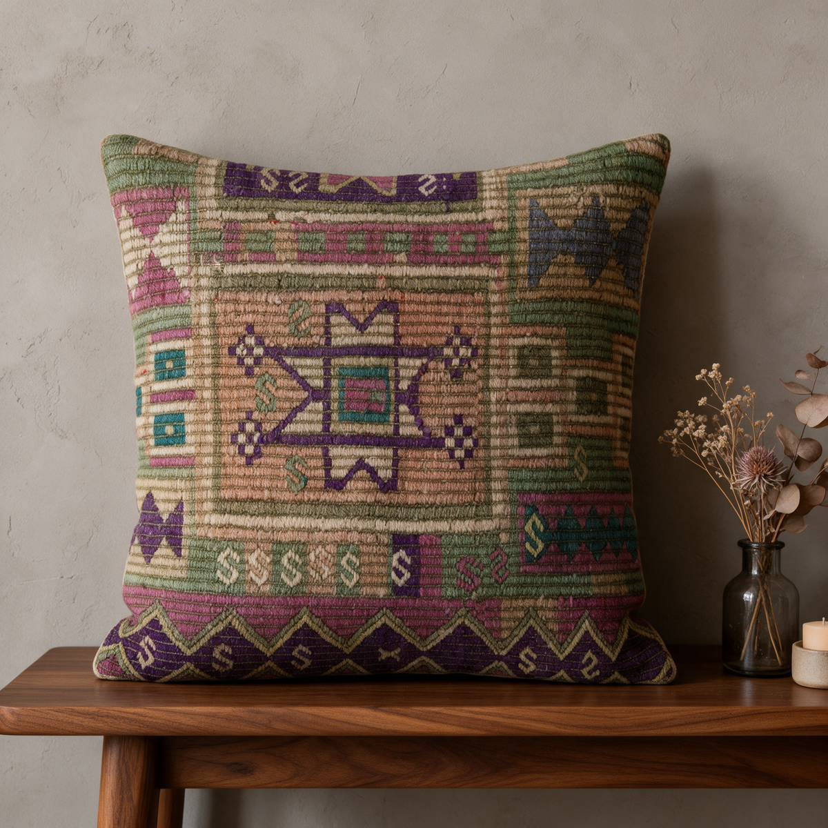 Purple Boho Geometric Pillow Cover 20x20 - console - L-0027