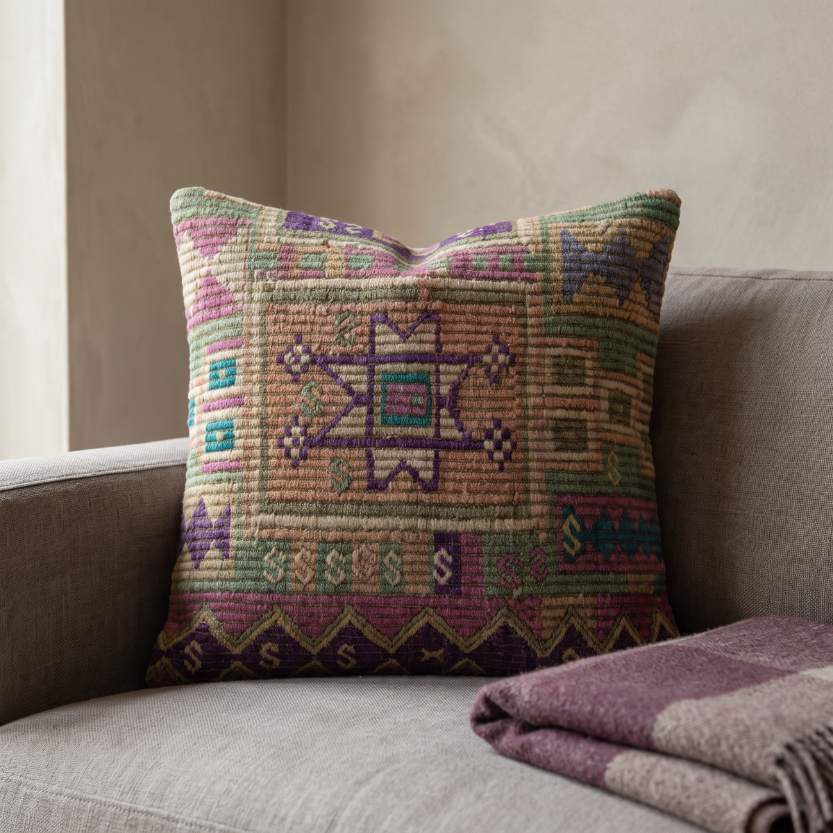 Purple Boho Geometric Pillow Cover 20x20 - living room - L-0027