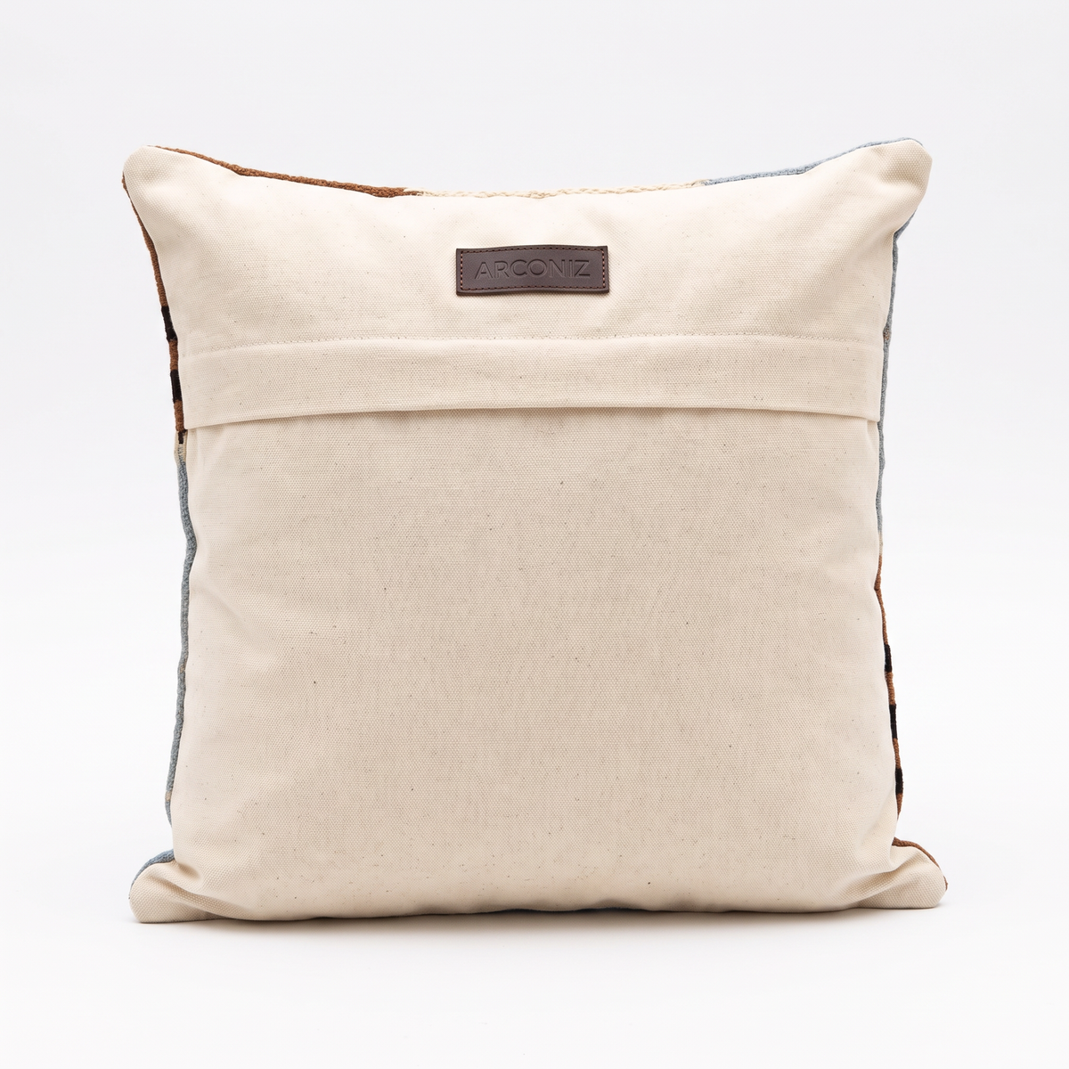 Blue Boho Patchwork Pillow Cover 20x20 - cotton canvas back with hidden zipper and Arconiz label - M-0004