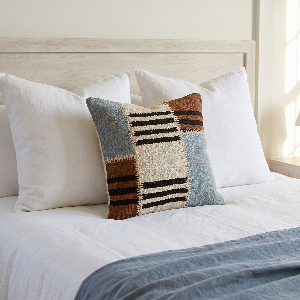Blue Boho Patchwork Pillow Cover 20x20 - bedroom - M-0004
