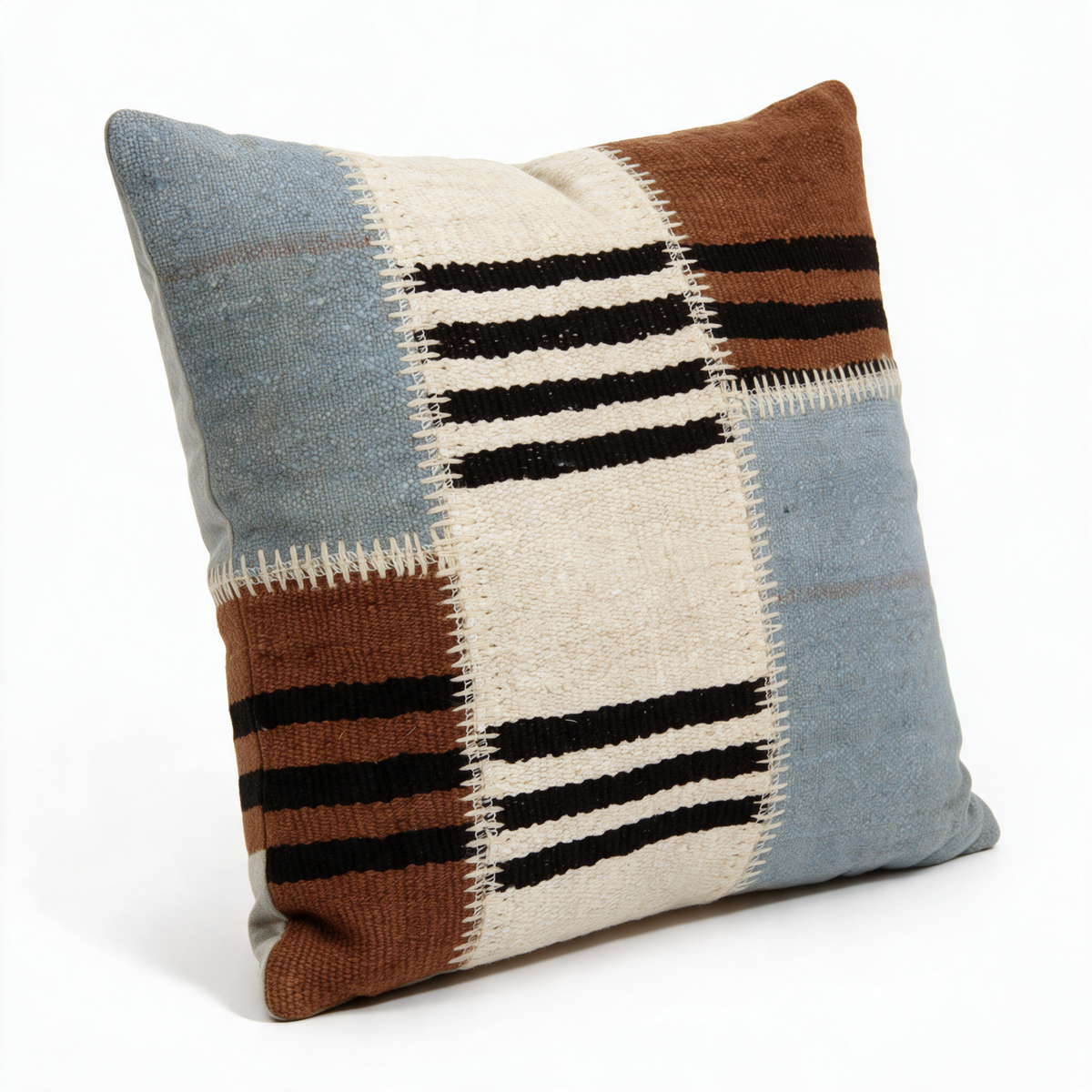 Blue Boho Patchwork Pillow Cover 20x20 - styled view - M-0004