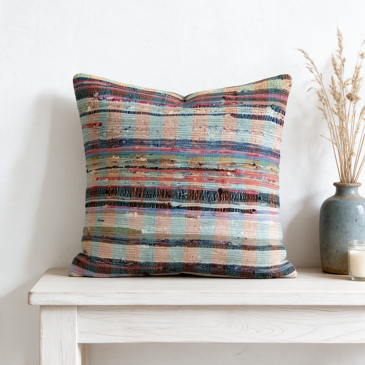 Teal Boho Stripe Pillow Cover 20x20 - console - N-0014