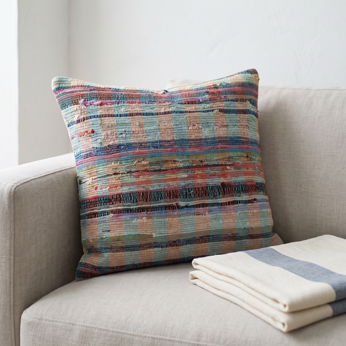 Teal Boho Stripe Pillow Cover 20x20 - living room - N-0014